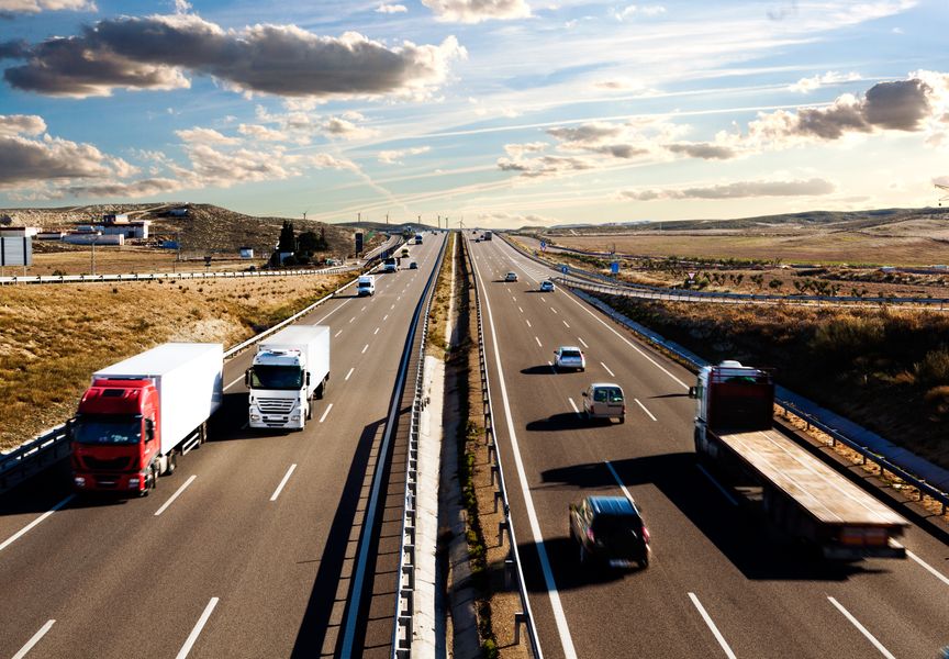 Trucks on an interstate highway
