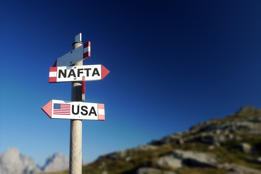 Signpost marking the NAFTA and USA routes