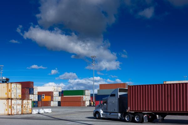 Tractor and container at an intermodal terminal